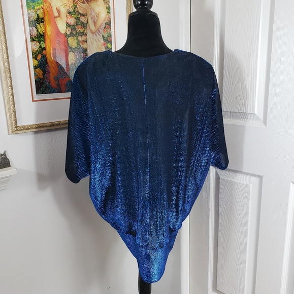 Vintage Black Blue Sparkle Tie Front Blouse sz L - Picture 4 of 8